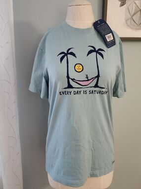 Life Is Good Light Blue Every Day Is Saturday Short Sleeve Tee Palm -  Small